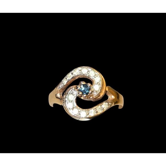 Vintage Espo Swirl Bypass Ring Deep Green and Clear Crystal Accents 14k GE Espo - Picture 1 of 5